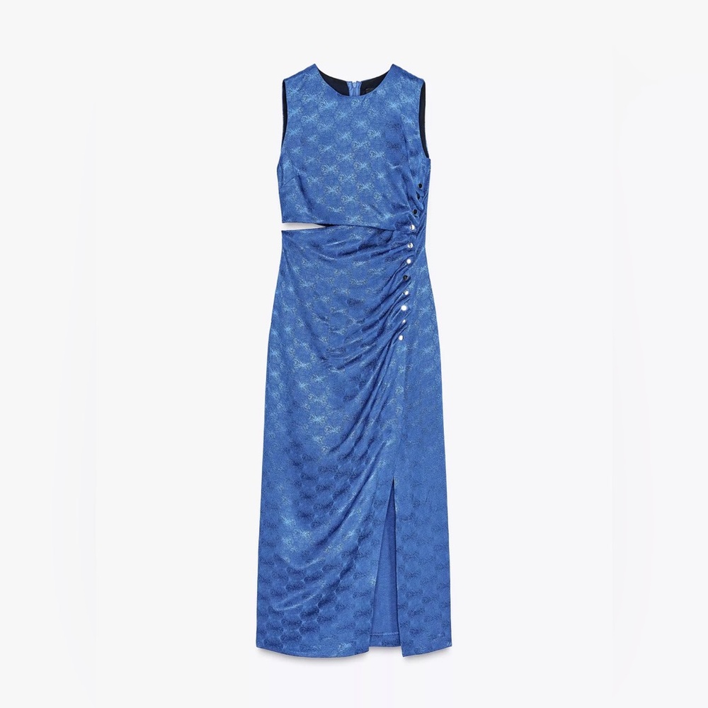 Zara Blue Sleeveless Dress with Cutout Details